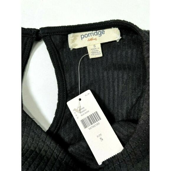 Anthropologie Porridge Small Black Top Shirt Ribbed Bell Sleeve Keyhole Back New - Picture 5 of 12